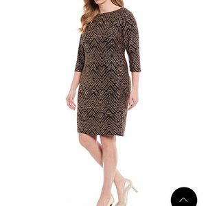 IGNITE Evenings Glitter Knit Metallic Sheath Dress